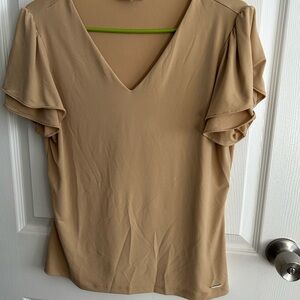 Calvin Klein Tan V-Neck Blouse